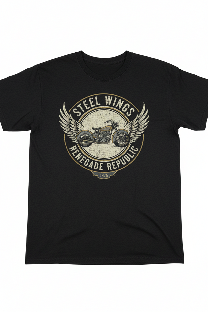 Authentic motorcycle wings badge t-shirt